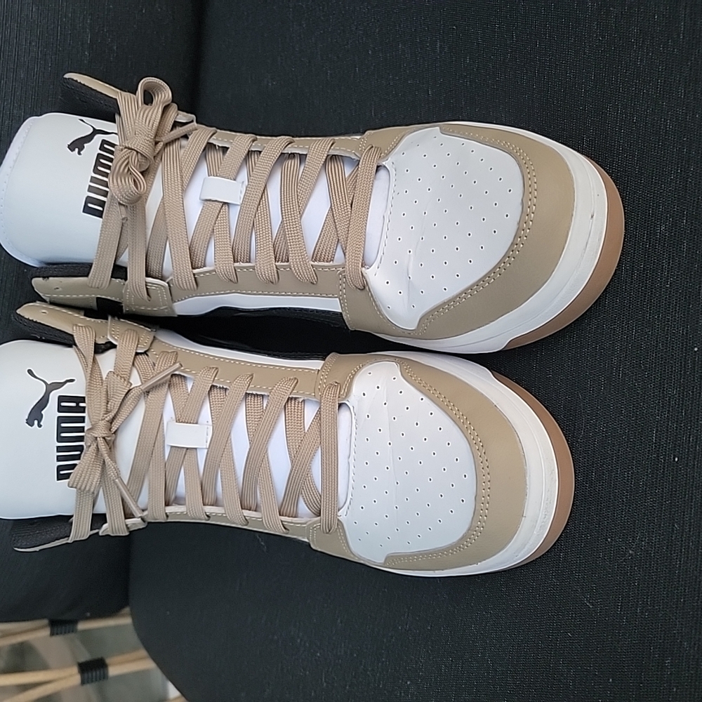 Puma Tan and White High-Top Sneakers